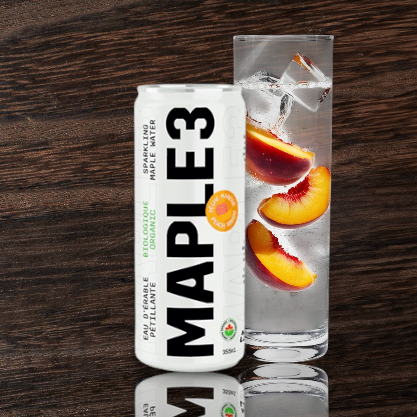 Eau pétillante d'érable pêche/mangue bio